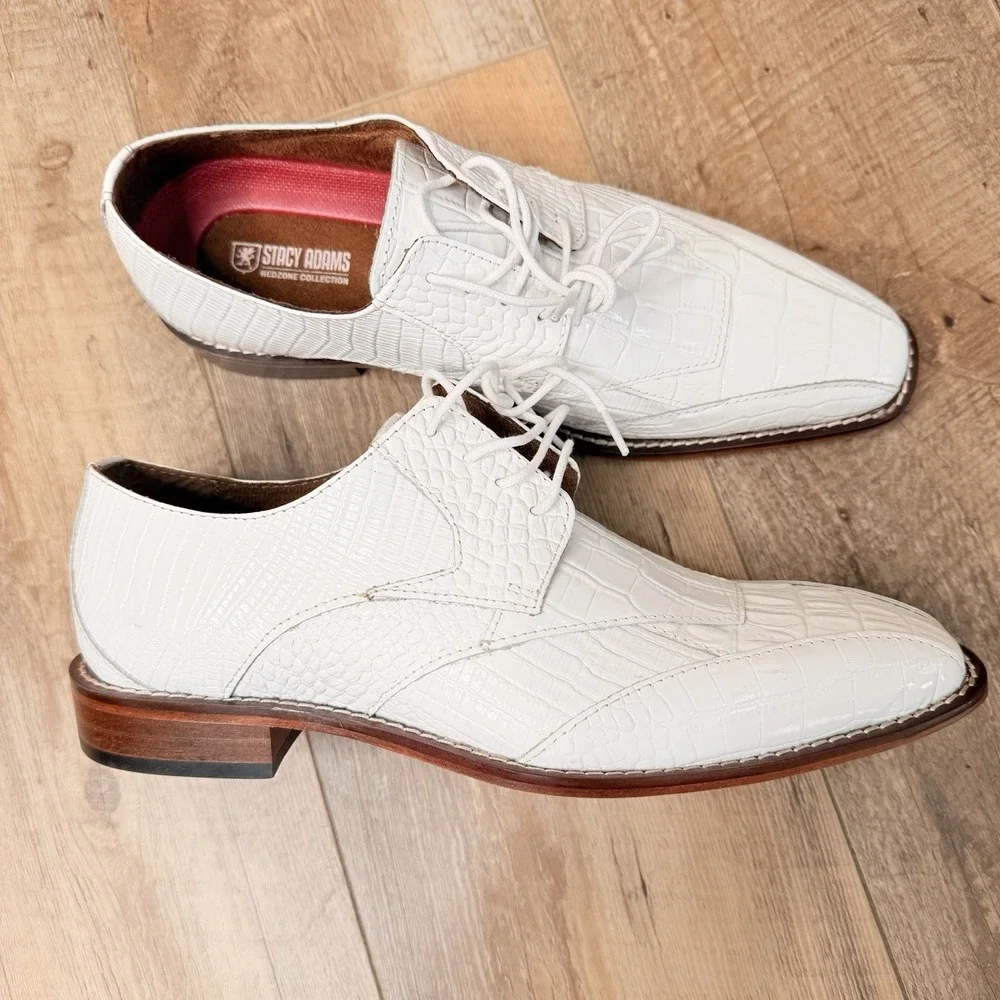 Stacy Adams Tristano Modified Bike Toe‎ Oxford Shoes White 25694-100 SZ-7 M